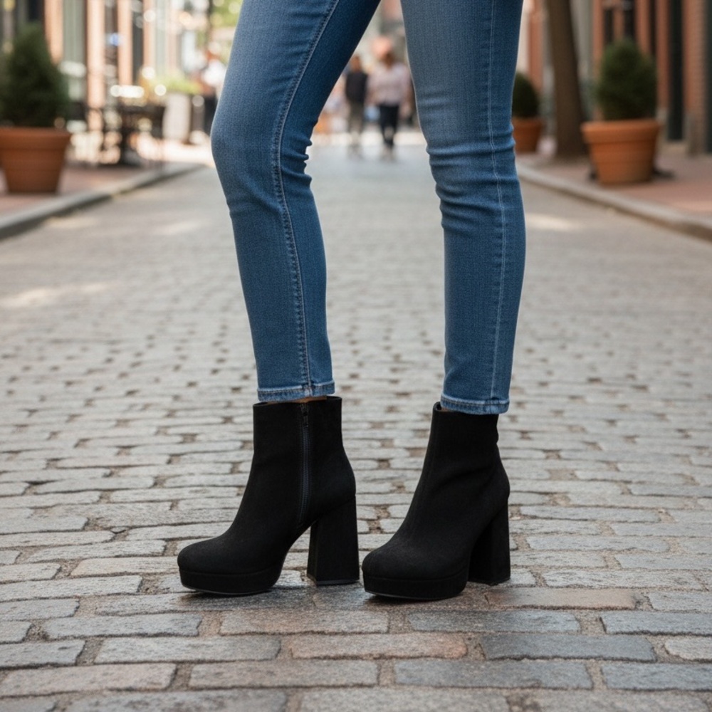 Wild Pair Sleek Black Block Heel Booties